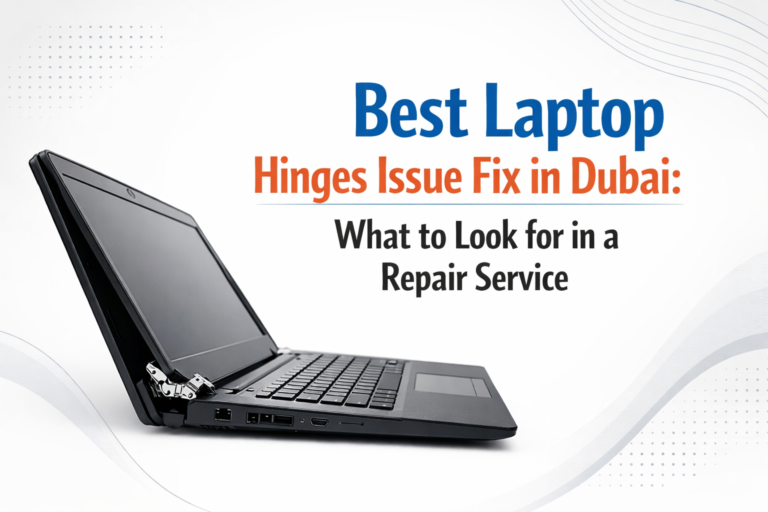 A laptop hinges broken in Dubai with the blog title "Best laptop hinges issue fix in Dubai : What to look for in a repair services"